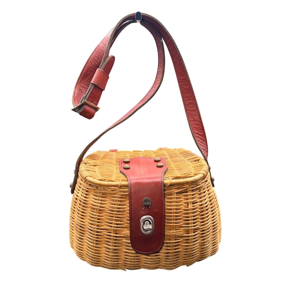 Vintage 1950s Etienne Aigner Creel Basket Bag Wicker Leather Crossbody Purse